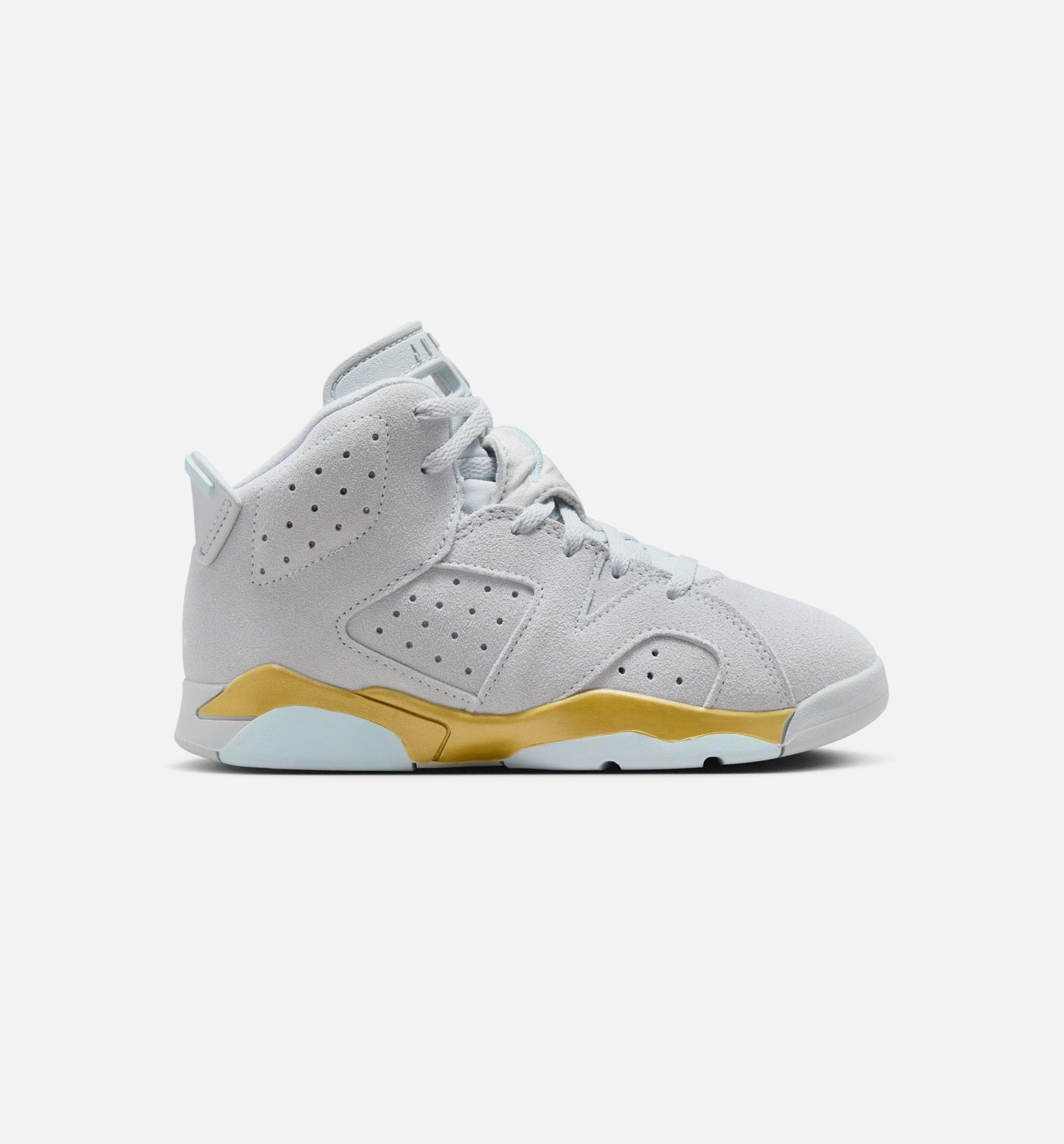 Air Jordan 6 Retro Pearl Preschool Lifestyle Shoe - Pure Platinum/Glacier Blue/Metallic Gold