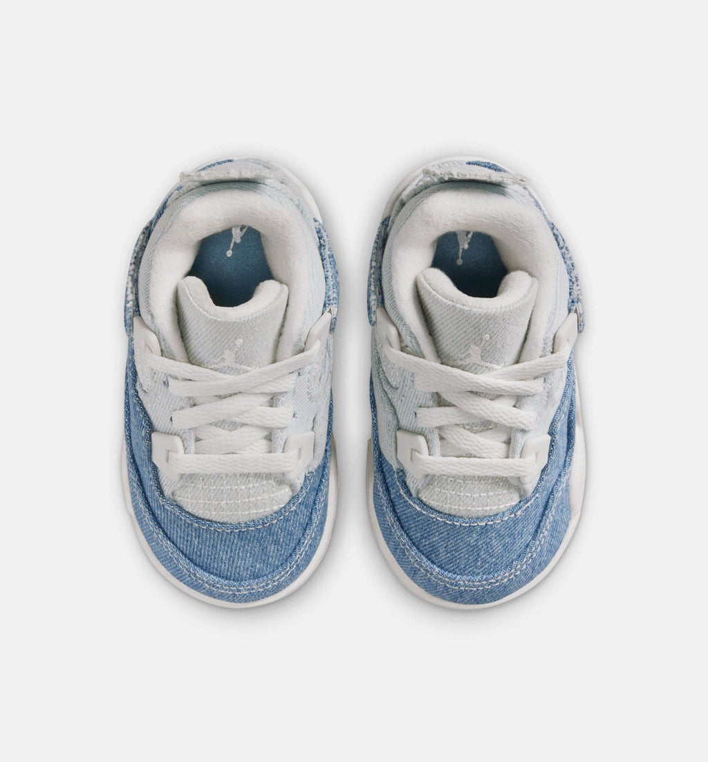 Air Jordan 4 Retro Worn Blue Infant Toddler Lifestyle Shoe - Sail/Worn Blue/Metallic Gold